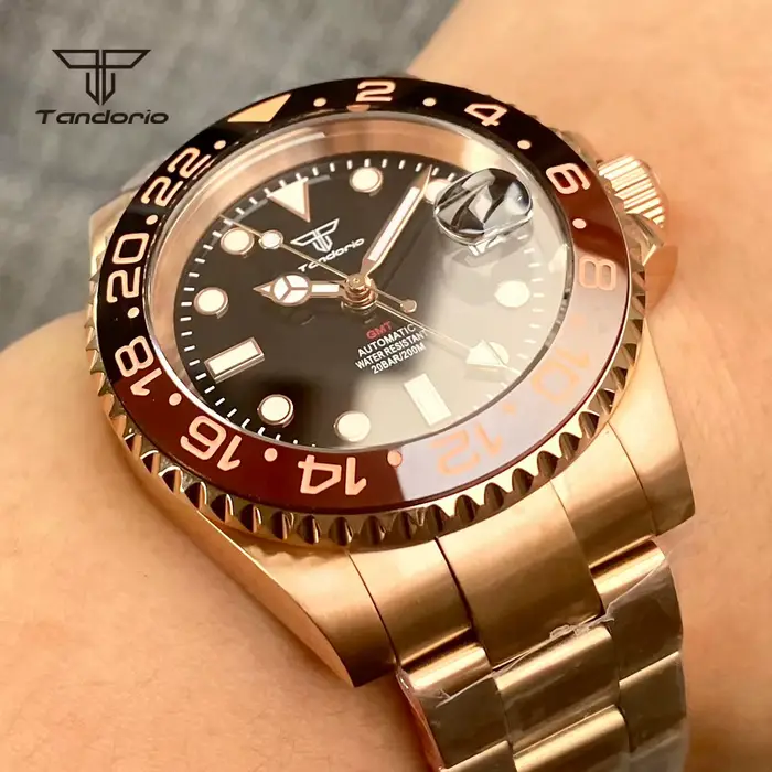 Montre de plongée Tandorio avec mouvement automatique, résistance à l'eau 120m, bracelet en acier inoxydable pour homme, cadran rotatif, occasion spéciale et quotidienne