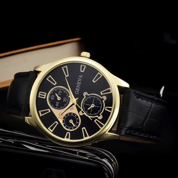 Genève-Montre-bracelet en cuir pour homme, montre-bracelet à quartz, montres de sport, mode masculin