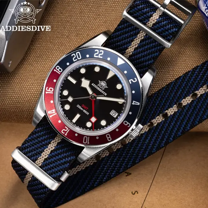 Montre GMT Addiesdive résistante à l'eau pour hommes occasionnels sportifs et affaires