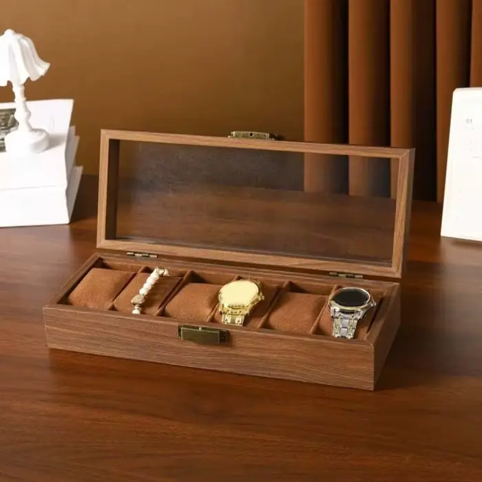 Boîte de rangement de montre en bois de noyer