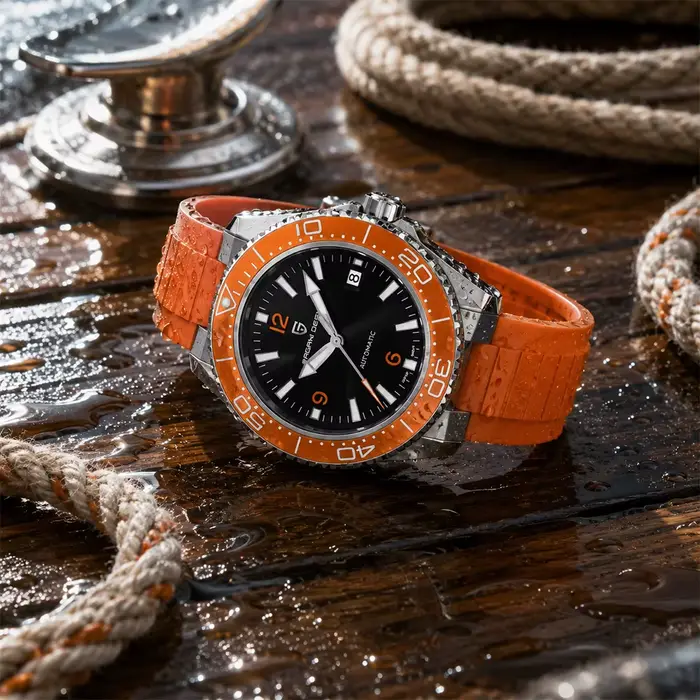 Montre Pagani Design de plongée orange automatique avec mouvement mécanique japonais pour hommes occassions sportives et plongées