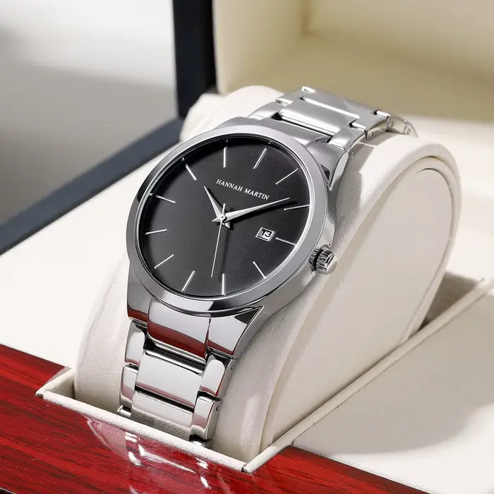 Hannah Martin montre en acier inoxydable pour hommes mode affaires Style noir