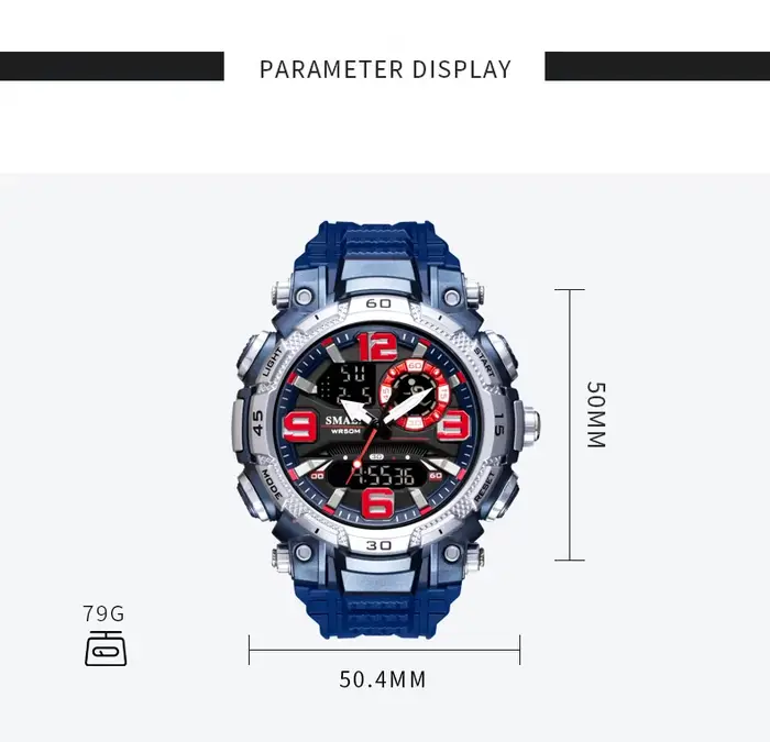 Montre SMAEL à Quartz Étanche pour Homme, Chronomètre, Lumière Arrière, Affichage de la Semaine, Bracelet Plastique pour Occasions Spéciales