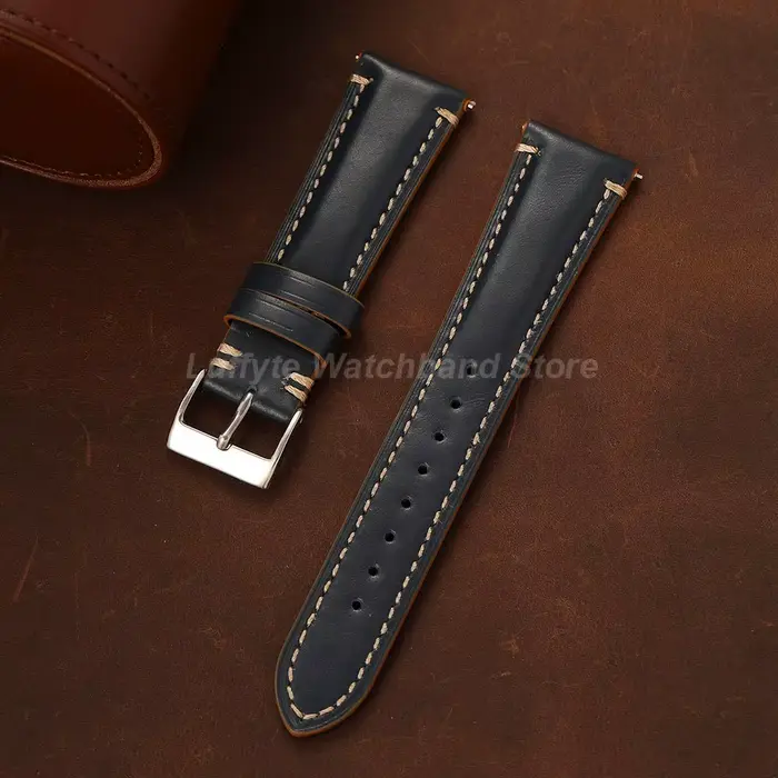 Bracelet de montre Vintage en cuir véritable, 20mm 22mm, en cuir de vache de haute qualité, à dégage