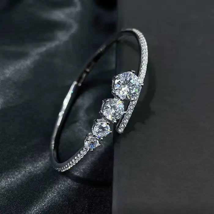 Bracelet réglable géométrique en or blanc plaqué argent S925, 55x49mm, 3,8 ct, Moissanite, pour femm