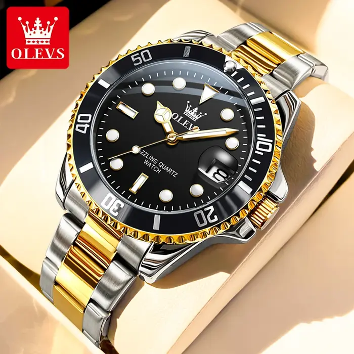 Montre-bracelet OLEVS 5885 Quartz Argent Luxe Hommes Occasions Spéciales Résistante à L'eau Calendrier Lumineux