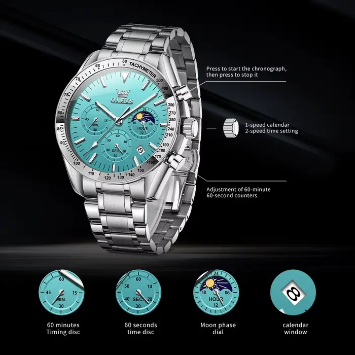 OLEVS Original mode hommes montres Phase de lune lumineux squelette montre à Quartz pour homme calendrier étanche