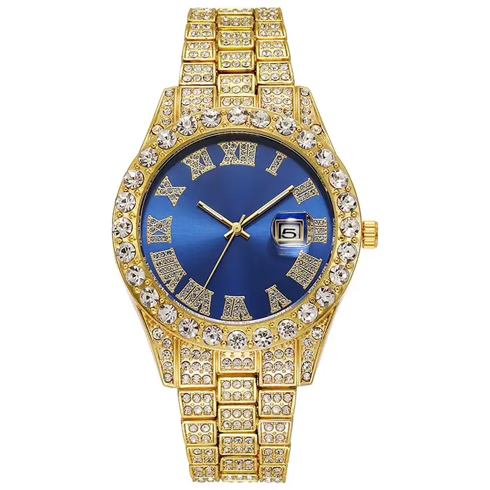 Montre-bracelet à Quartz entièrement en acier doré pour hommes, montres de luxe, horloge exquise, Ma