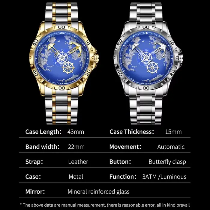GLENAW Top marque hommes montre de luxe en acier inoxydable horloge lumineuse décontracté Chic étanche