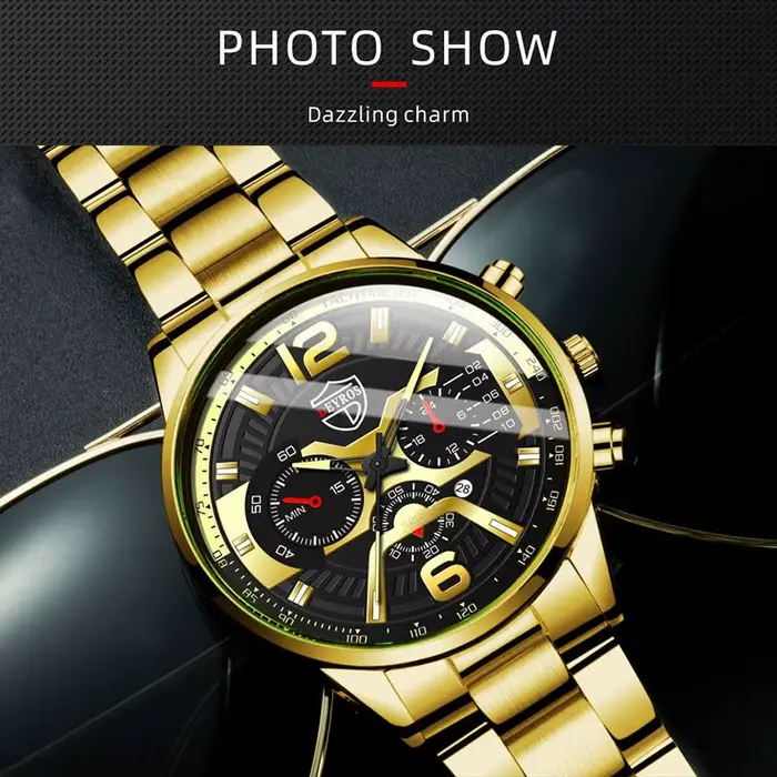 6P/Set Ensemble de montres à quartz doré pour hommes