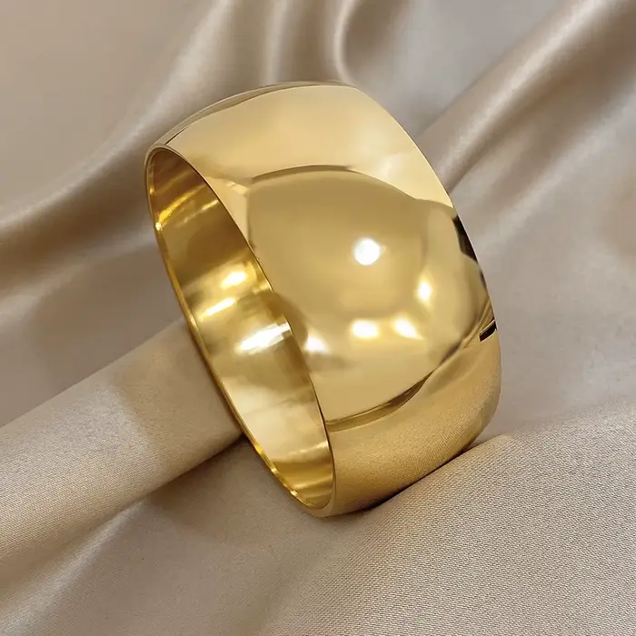 Bracelet en acier inoxydable plaqué or brillant pour femmes et hommes