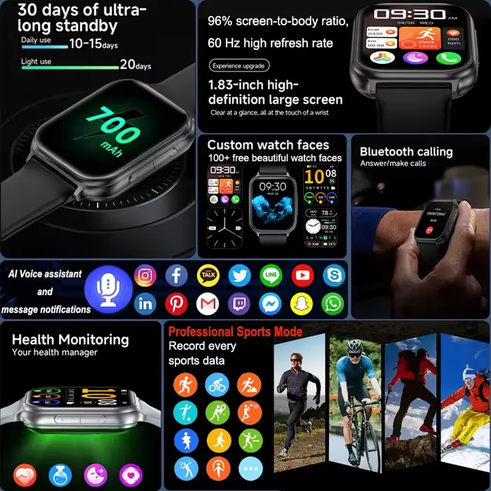Montre connectée LIGE avec suivi de fitness, moniteur de fréquence cardiaque, mode sport professionnel, cadrans personnalisables pour homme et femme occasions spéciales