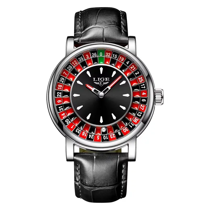 LIGE Quartz homme montre de luxe mode créative Roulette jeu cadran conception en cuir décontracté vi