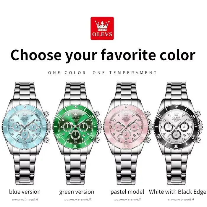 Montre luxe OLEVS Quartz avec chronographe résistante à l'eau pour femme occasions spéciales