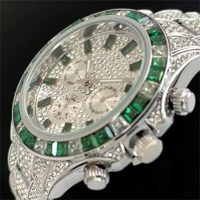 Montre de Luxe Glacé Vert pour Homme
