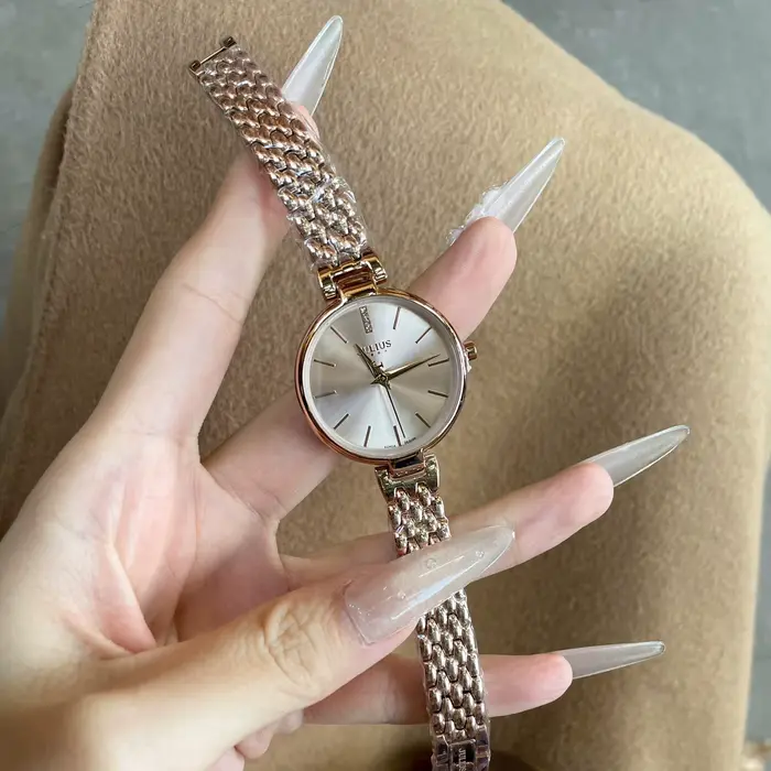 Montre en or rose pour femme – Montre-bracelet à quartz de qualité supérieure de style vintage