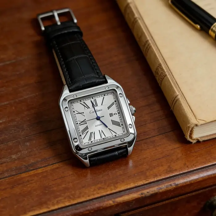 Montre à quartz carrée luxueuse pour homme avec chiffres romains