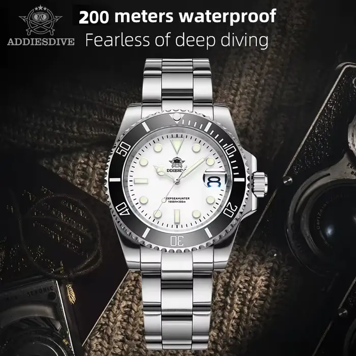 ADDIESDIVE montre pour hommes montre-bracelet à Quartz 200m étanche plongée lunette en céramique lumineux 316L acier
