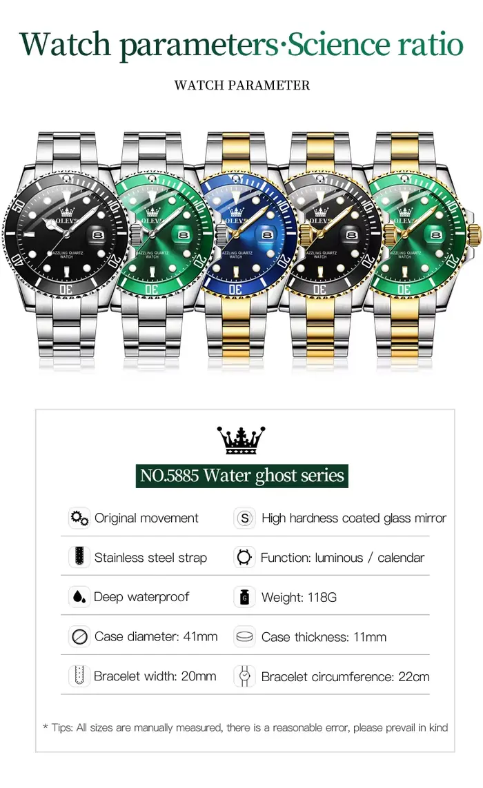 OLEVS 5885 montre à Quartz classique pour hommes de marque supérieure aiguilles lumineuses affichage du calendrier