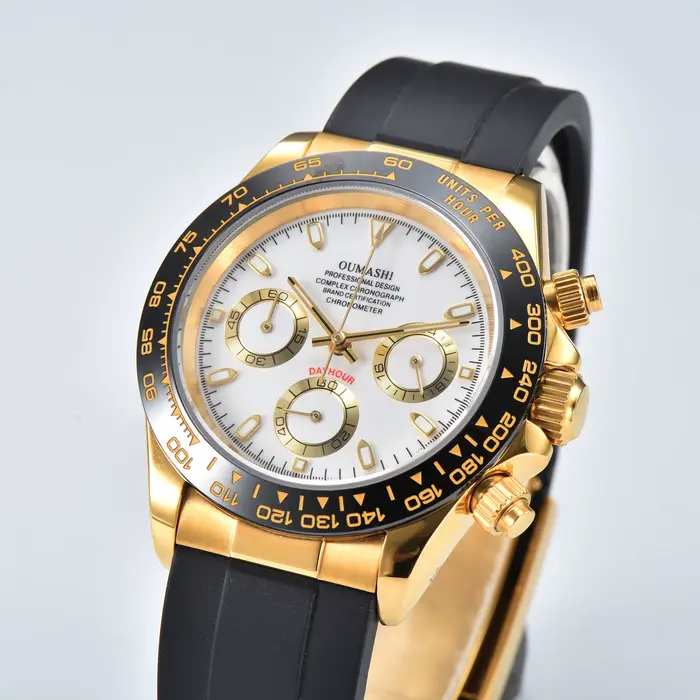 OUMASHI-39.5mm VK63 Montre De Luxe Business Mode Casual Noir or lumineux étanche verre saphir mécani
