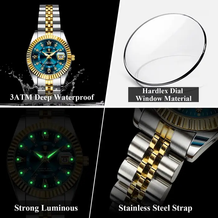 Montre POEDAGAR élégante en acier inoxydable avec fonction date automatique et résistance à l'eau pour femmes occasions spéciales