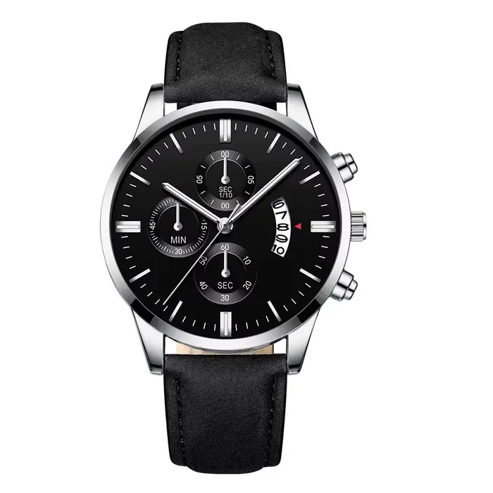Montre-bracelet à quartz en acier inoxydable noir pour homme, montres de luxe, horloge calendrier, m