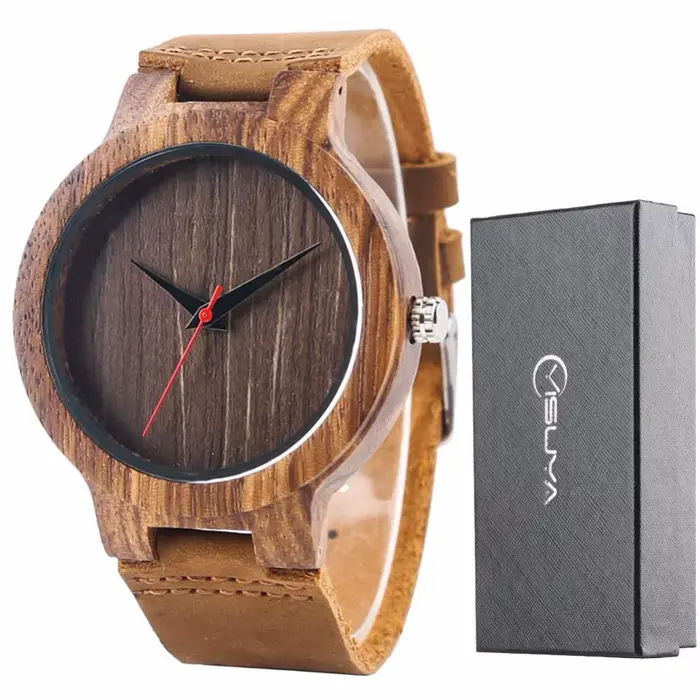 Montre en bambou et bois d'ébène pour hommes