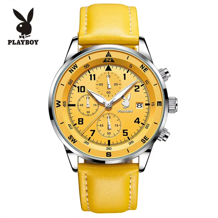 PLAYBOY – montre à Quartz de luxe pour hommes, bracelet en cuir décontracté, chronographe de sport, 