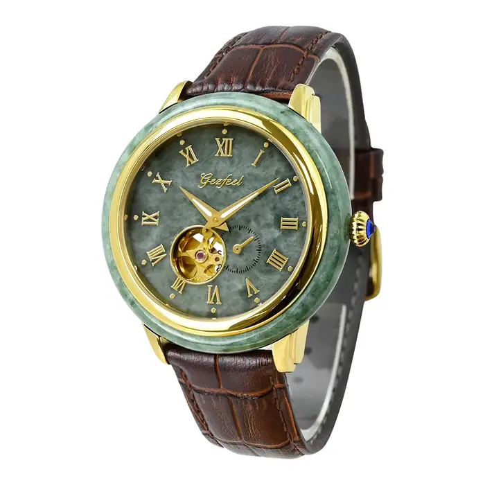 Montre en jade naturel Open Heart, montre mécanique automatique de luxe, design simple et classique 