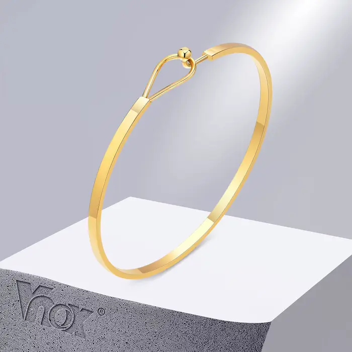 Vnox-Bracelet manchette chic pour femme, bracelets fins en acier inoxydable, documents dorés, cadeau