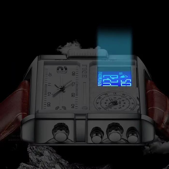 Montre de sport LIGE 2025 avec affichage numérique et analogique, résistante à l'eau, chronomètre, multiple fuseaux horaires, bracelet en cuir pour homme occassions spéciales