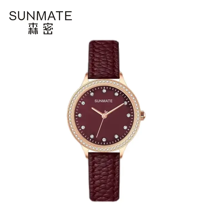 SUNMATE Montre à quartz vintage de luxe pour femme avec bracelet en cuir véritable