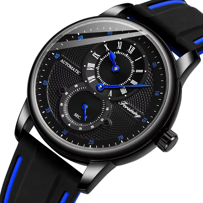 FORSINING-Montre mécanique à double anneau pour hommes et femmes, montre à bande de peau simple, une