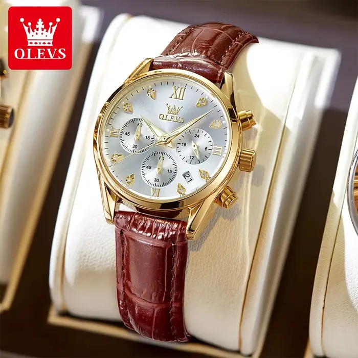 Montre-bracelet à quartz étanche pour femme avec bracelet en cuir