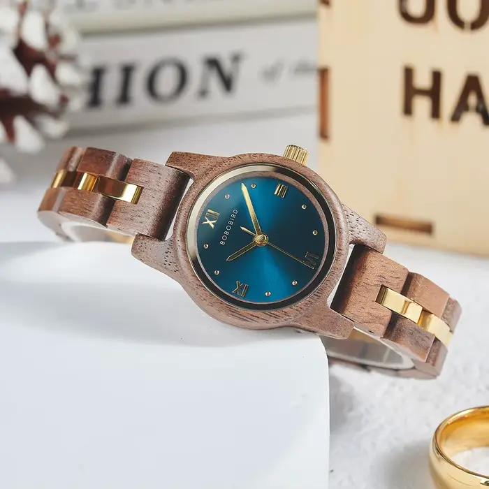 BOBO BIRD bleu marine Couple montres haut de gamme marque amant en bois Quartz montre-bracelet personnalisé gravé Reloj Mujer livraison directe