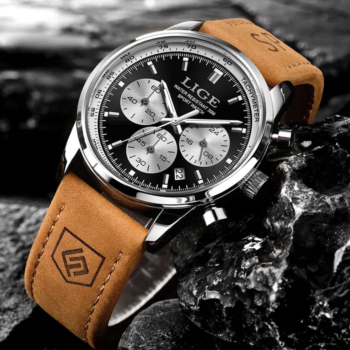 Nouvelle Montre Homme 2026 LIGE Montre en Cuir Luxe pour Homme Mode Sport Chronographe Quartz Étanche Occasions Spéciales