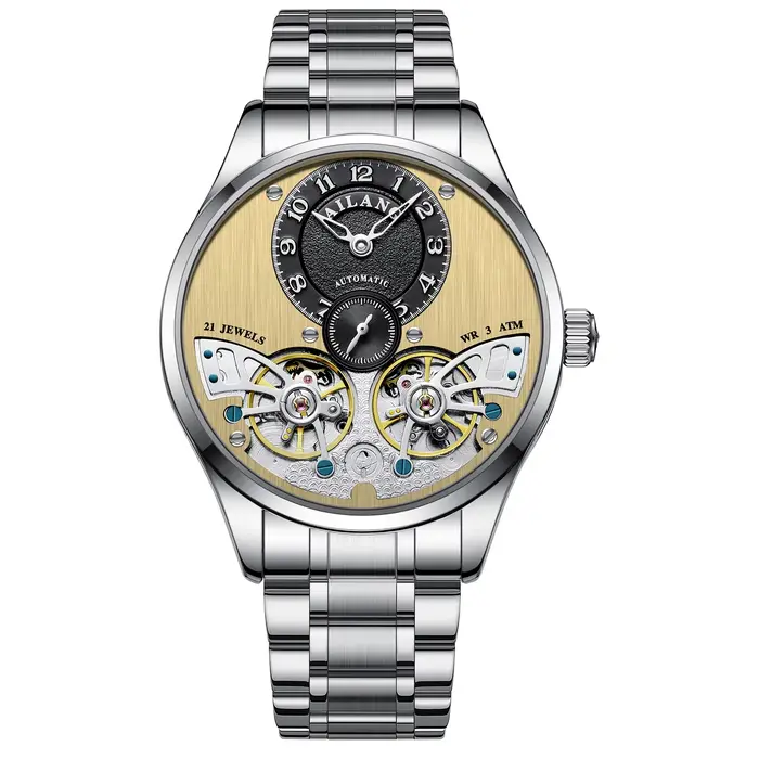 Montre de luxe à tourbillon volant, design squelette complet, verre saphir et bracelet en acier fin 