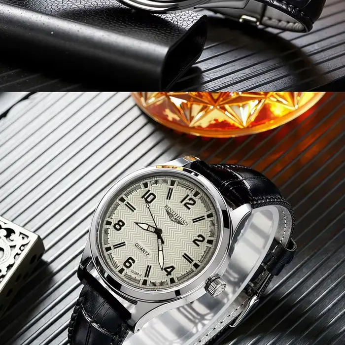 Montre quartz homme style fashion casual bracelet cuir boucle ardillon résistante à l'eau pour hommes occasions spéciales