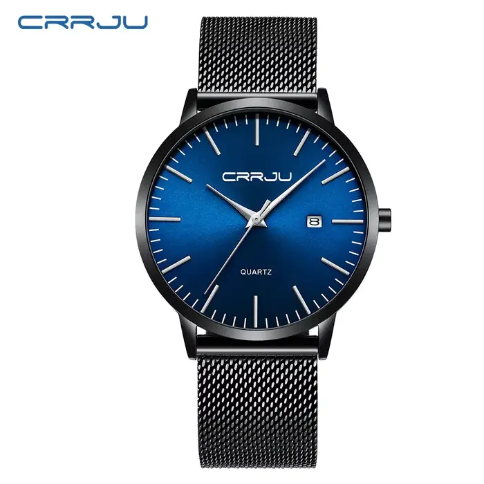 CRRJU montre pour hommes, acier inoxydable 40 mm avec bracelet en maille montres pour hommes, montre