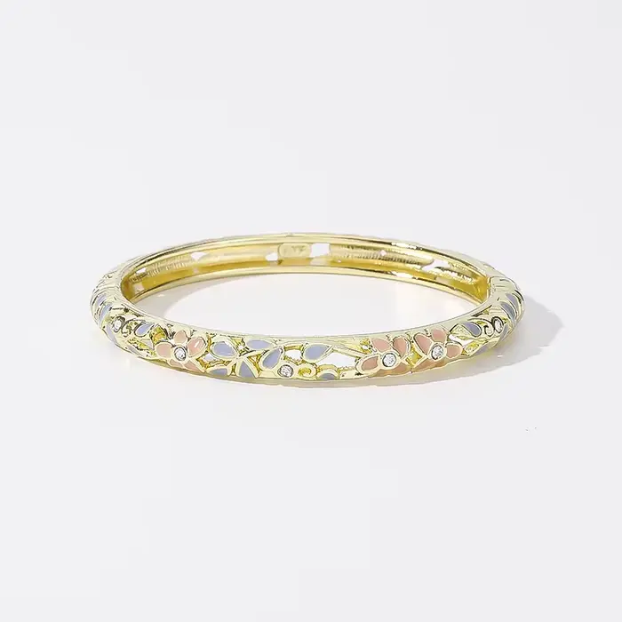 Bracelet jonc classique en émail goutte de glace à texture florale et diamants pour femme