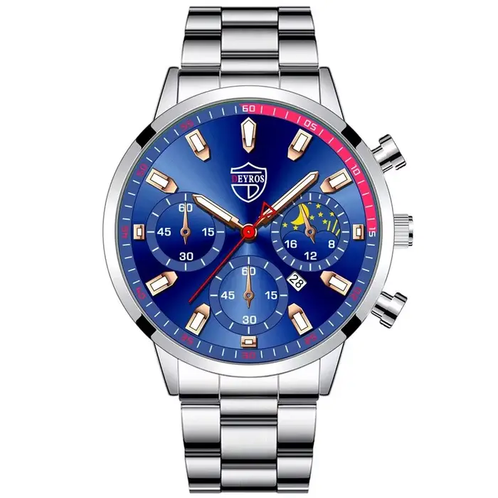 DEYROS luxe hommes argent Quartz montre-bracelet mâle en acier inoxydable pour hommes d'affaires mod