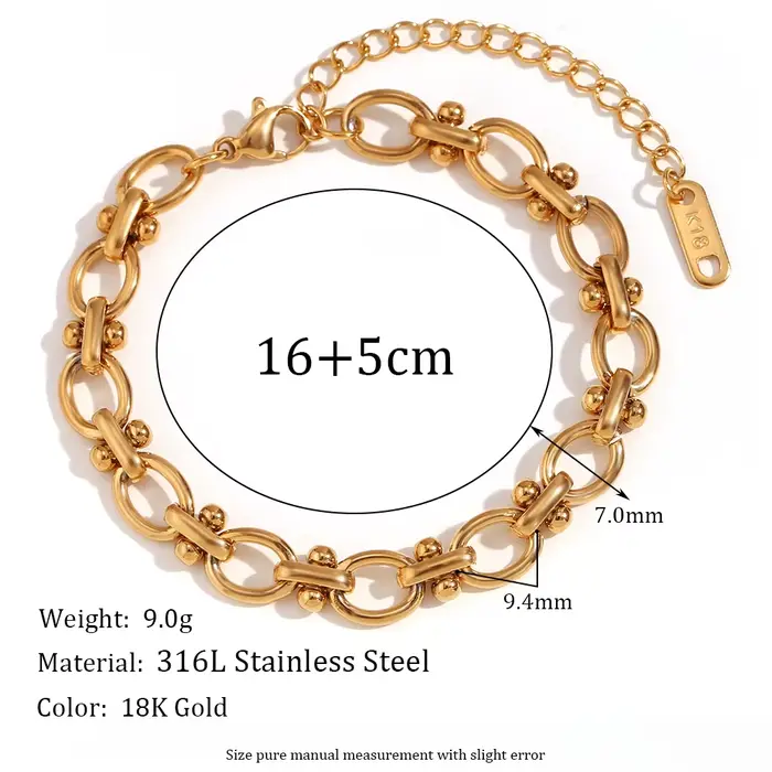E B belle boutique officielle fleur ovale Bracelet chaîne fait à la main plaqué or 18 carats Bracele