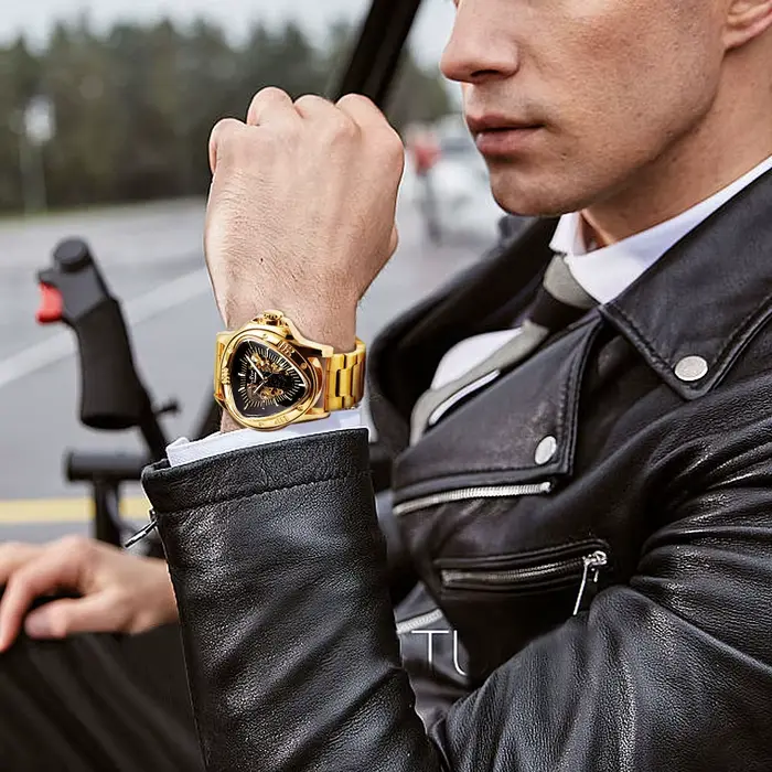 WINNER sport hommes montres haut de gamme de luxe or Triangle squelette automatique montre mécanique