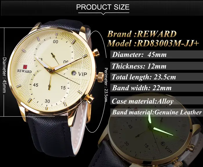 Récompense Montres en or pour hommes, mouvement à quartz