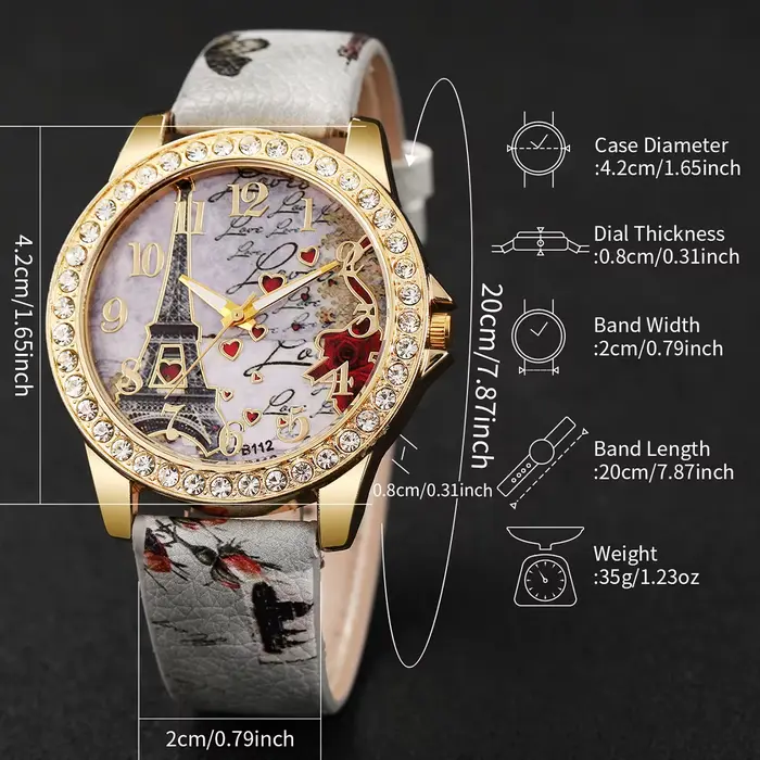 Montre à quartz avec bracelet en cuir PU pour femme