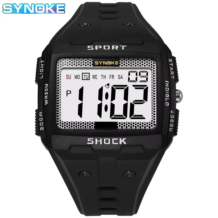 SYNOKE-Montre électronique de sport pour homme, étanche, lueur nocturne, grand écran, carré, extérie