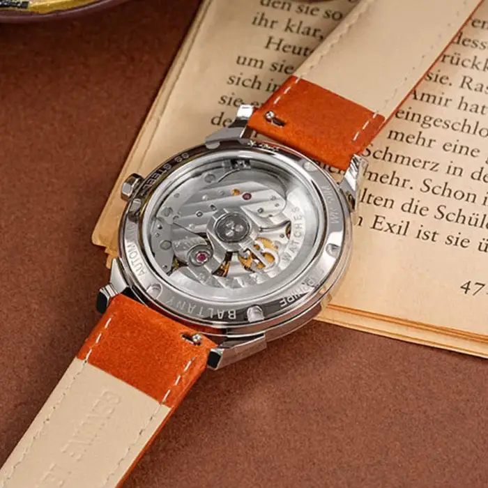 Montre automatique Baltany pour homme, édition limitée avec mouvement Miyota 9015, résistance à l'eau 50m, bracelet en cuir et boîtier en acier inoxydable