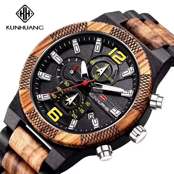 Montres en bois pour hommes montre en bois multi-fonction lumineuse de luxe montre rétro à Quartz po
