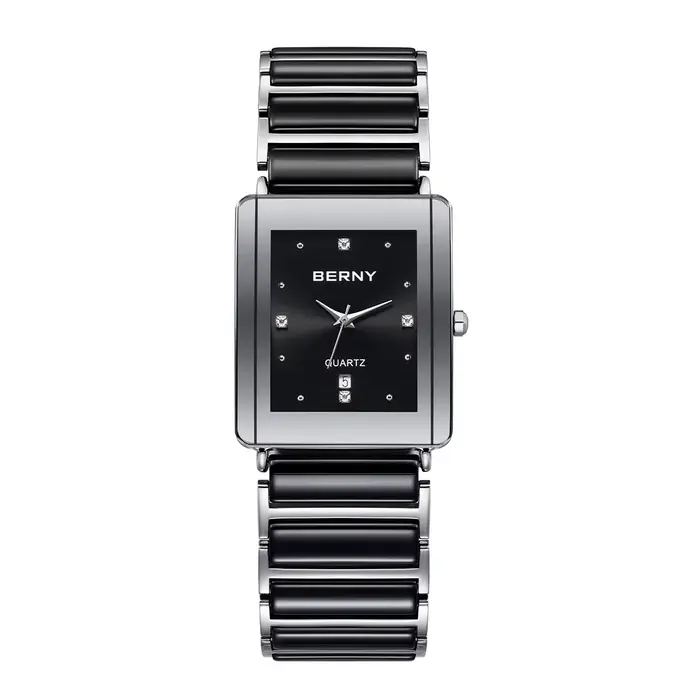 Montres en céramique BERNY pour hommes, montre à quartz rectangulaire avec calendrier, montre-bracel