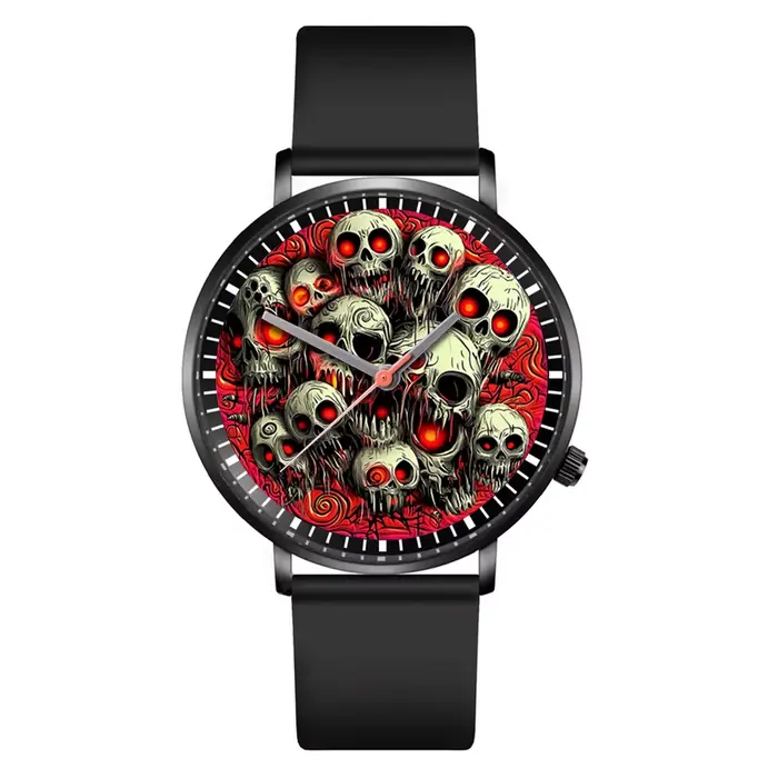 Montre à quartz crâne pour hommes et femmes, montre-bracelet décontractée, silicone noir, design sim